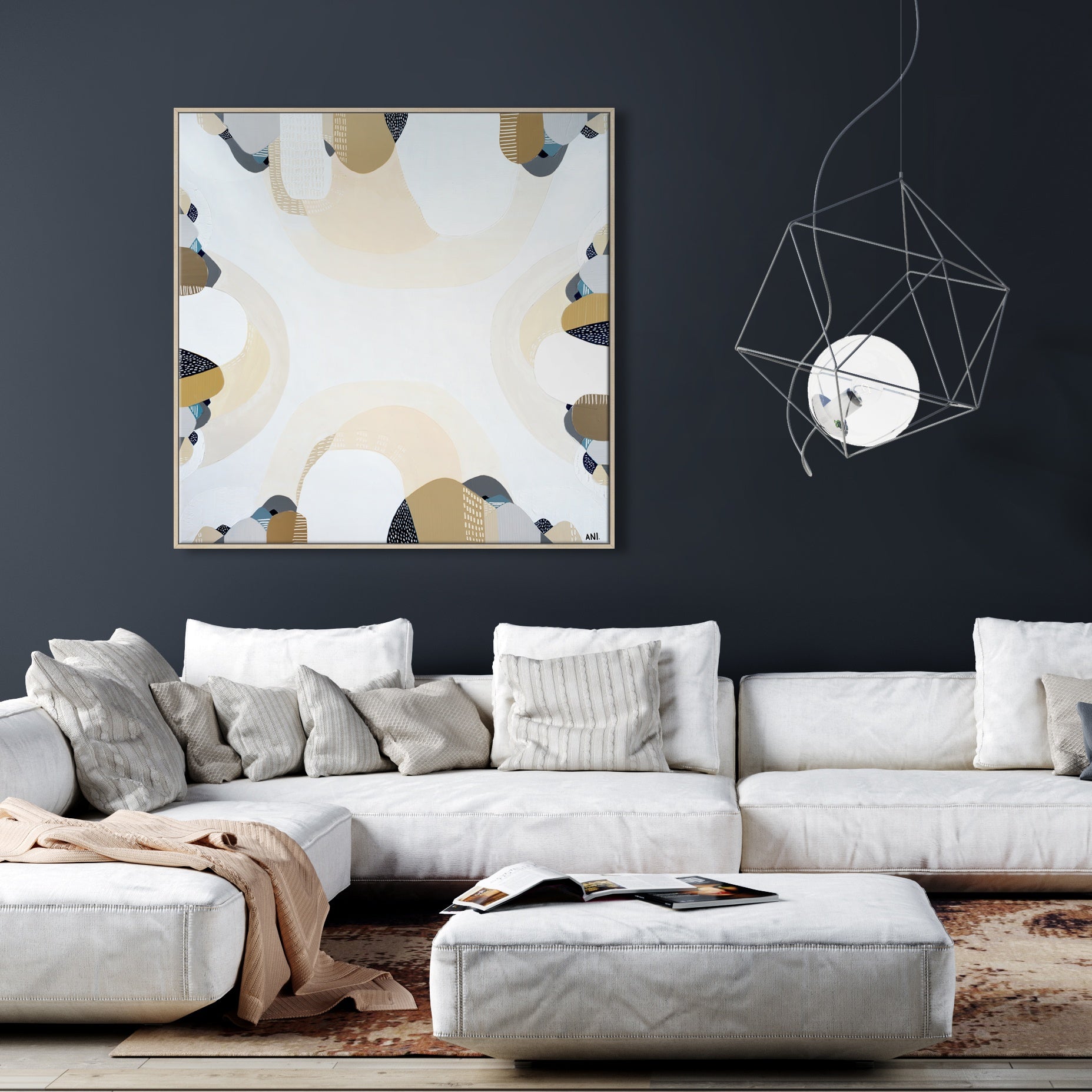 “Coastal Australia abstract coastal art print by Ani Ipradjian – beige, blue and teal geometric beach-inspired artwork for modern interiors”