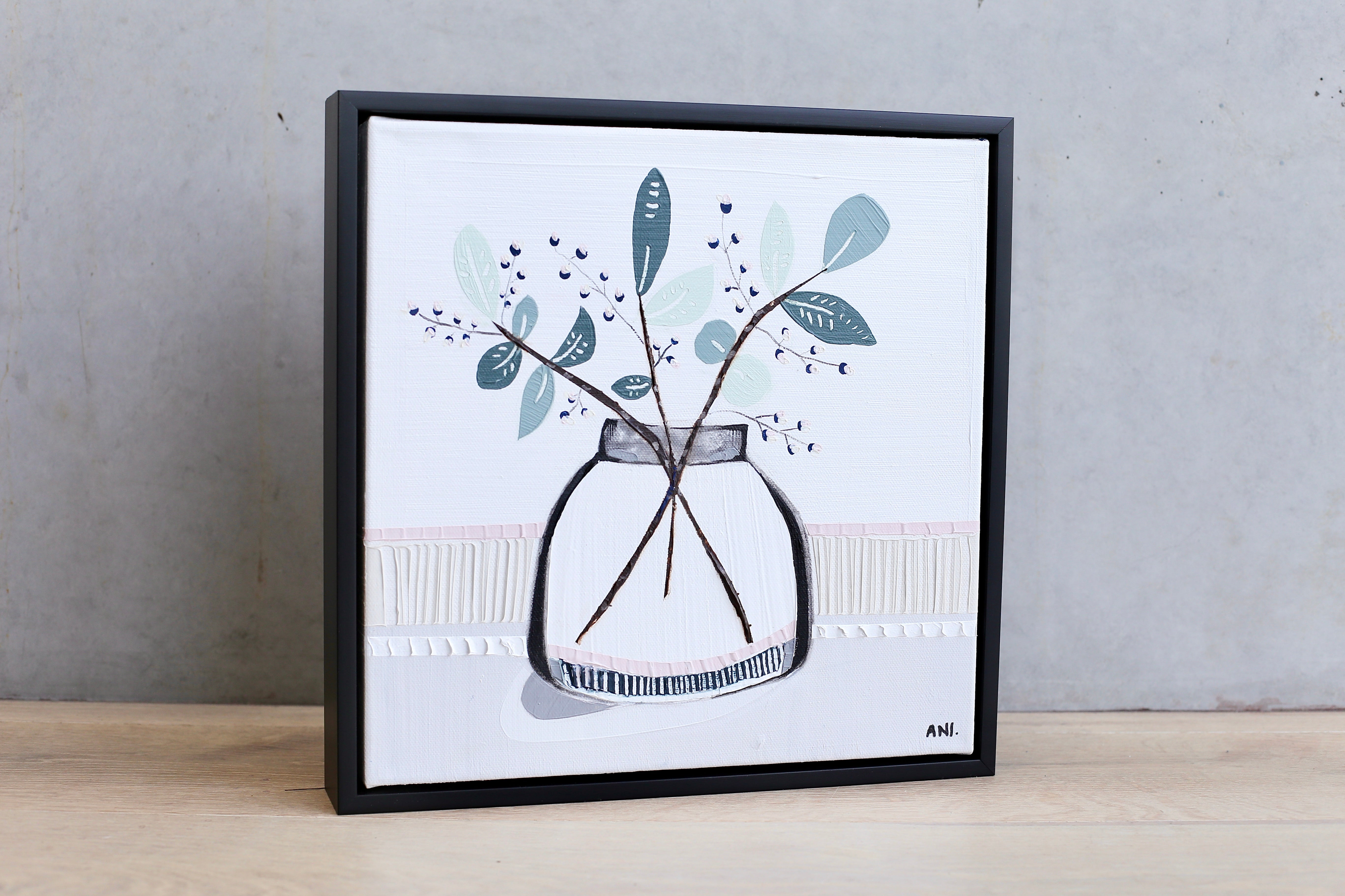 "Eucalyptus Love art print by Ani Ipradjian. Australian native eucalyptus-inspired artwork with textured brushstrokes. Ideal for interior styling, collectors, and international art buyers."