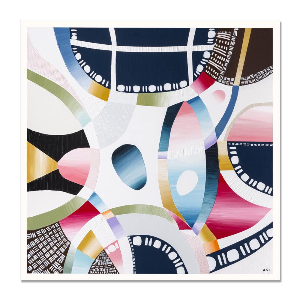 AAMI Park Melbourne print by Ani Ipradjian – abstract cityscape art inspired by Melbourne’s architecture and sports culture, featuring bold colours and geometric design. Ideal for collectors of Australian art and urban-themed wall décor.