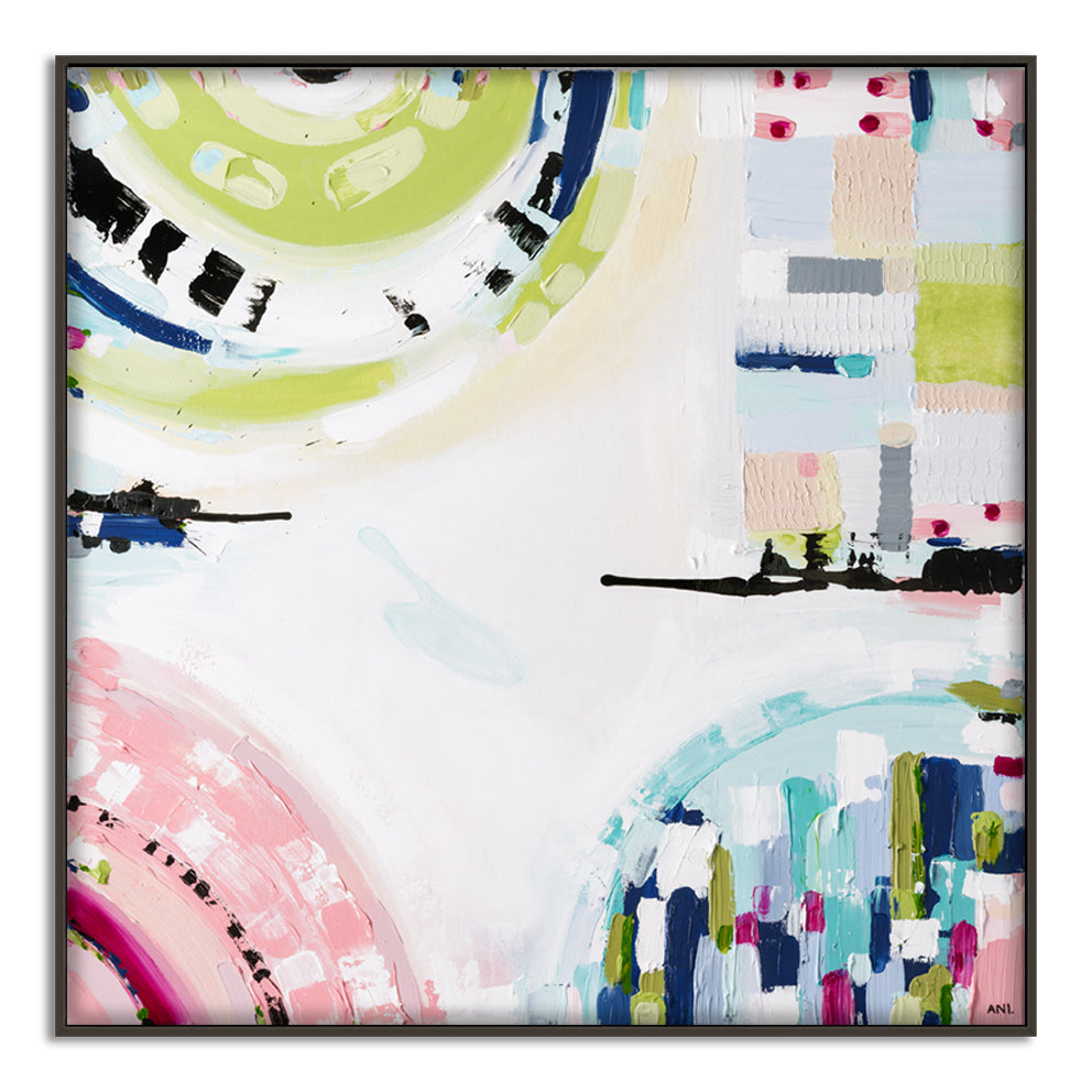 Albert Park Spirit abstract print by Australian artist Ani Ipradjian featuring pastel and dark tones inspired by Albert Park sunsets and lake, showcasing a modern interpretation of Melbourne’s iconic suburb. Ideal for collectors of Australian contemporary art.