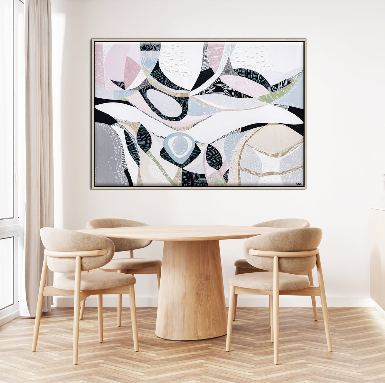 Australian Pink Lakes abstract landscape art print and painting by Australian artist Ani Ipradjian, inspired by iconic pink salt lakes across Australia, with bold pink hues, textured layers, and contemporary design ideal for modern interiors and art collectors worldwide.