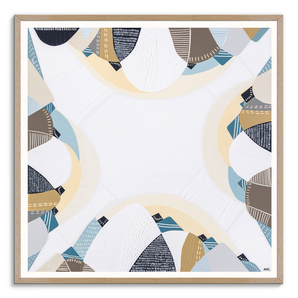 Australian Coast print by Ani Ipradjian – abstract coastal artwork featuring sandy neutrals and ocean blues, inspired by Australia's serene beaches. Ideal for coastal interior design and Australian art collectors.