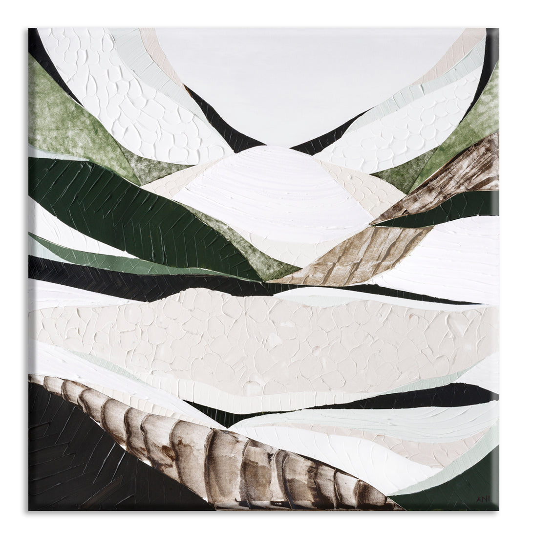 Australian Dividing Ranges 2 by Melbourne artist Ani Ipradjian — contemporary abstract Australian mountain landscape painting and print inspired by the Great Dividing Range. Features earthy browns, sage greens, and textured layers capturing native bushland, rugged terrain, and Australia’s natural beauty across Queensland, New South Wales, and Victoria. Ideal for art collectors, interior designers, home decorators, and lovers of modern Australian landscape art. Available framed in Tasmanian Oak, Black, or Wh