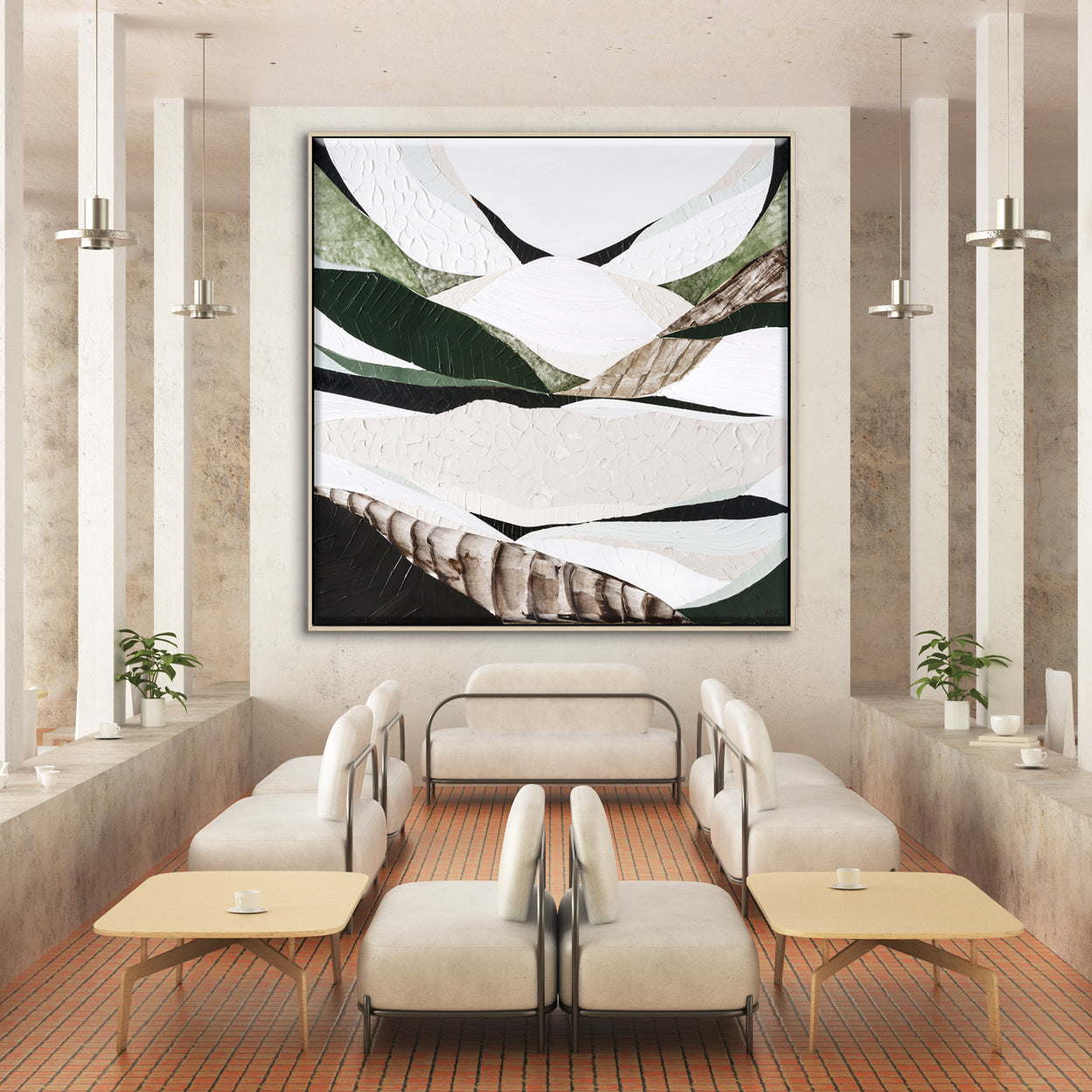 Australian Dividing Ranges 2 by Melbourne artist Ani Ipradjian — contemporary abstract Australian mountain landscape painting and print inspired by the Great Dividing Range. Features earthy browns, sage greens, and textured layers capturing native bushland, rugged terrain, and Australia’s natural beauty across Queensland, New South Wales, and Victoria. Ideal for art collectors, interior designers, home decorators, and lovers of modern Australian landscape art. Available framed in Tasmanian Oak, Black, or Wh