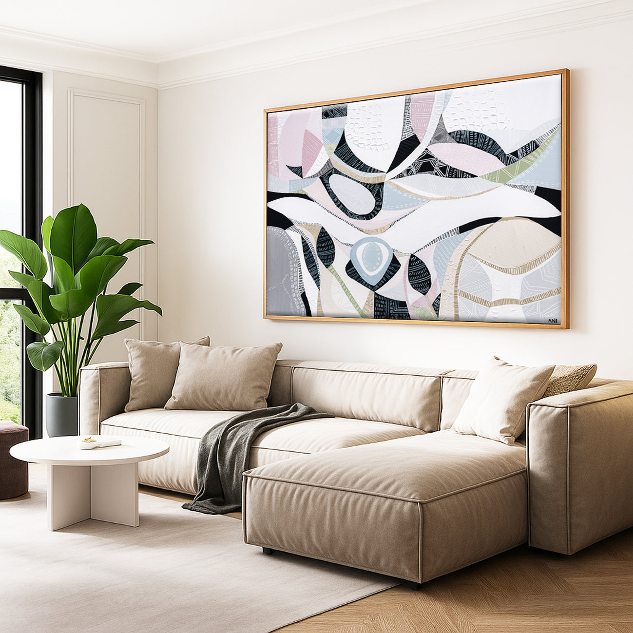 Australian Pink Lakes abstract landscape art print and painting by Australian artist Ani Ipradjian, inspired by iconic pink salt lakes across Australia, with bold pink hues, textured layers, and contemporary design ideal for modern interiors and art collectors worldwide.