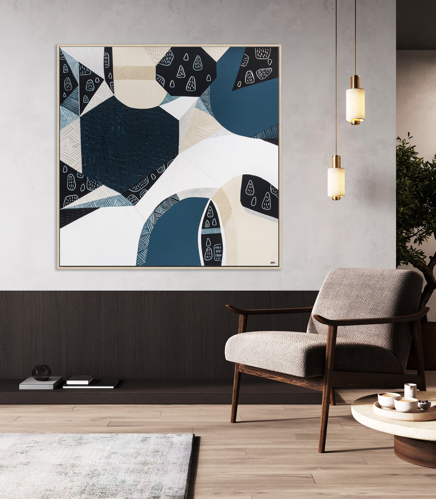 Original abstract painting titled "Australian Stone" by Melbourne-based artist Ani Ipradjian, featuring textured layers and earthy tones inspired by Australia's iconic bluestone landscapes.