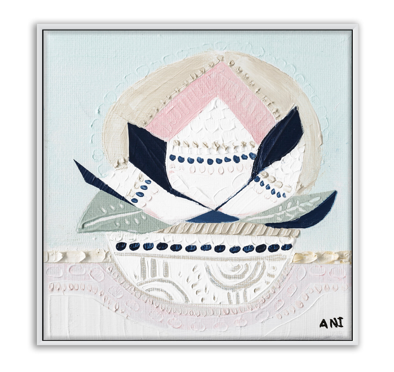 Banksia Crown abstract botanical art print by Australian artist Ani Ipradjian, inspired by the Australian Banksia flower and Crown Chakra symbolism, featuring layered textures and organic forms representing nature, spirituality, and contemporary Australian floral wall art for modern interiors.