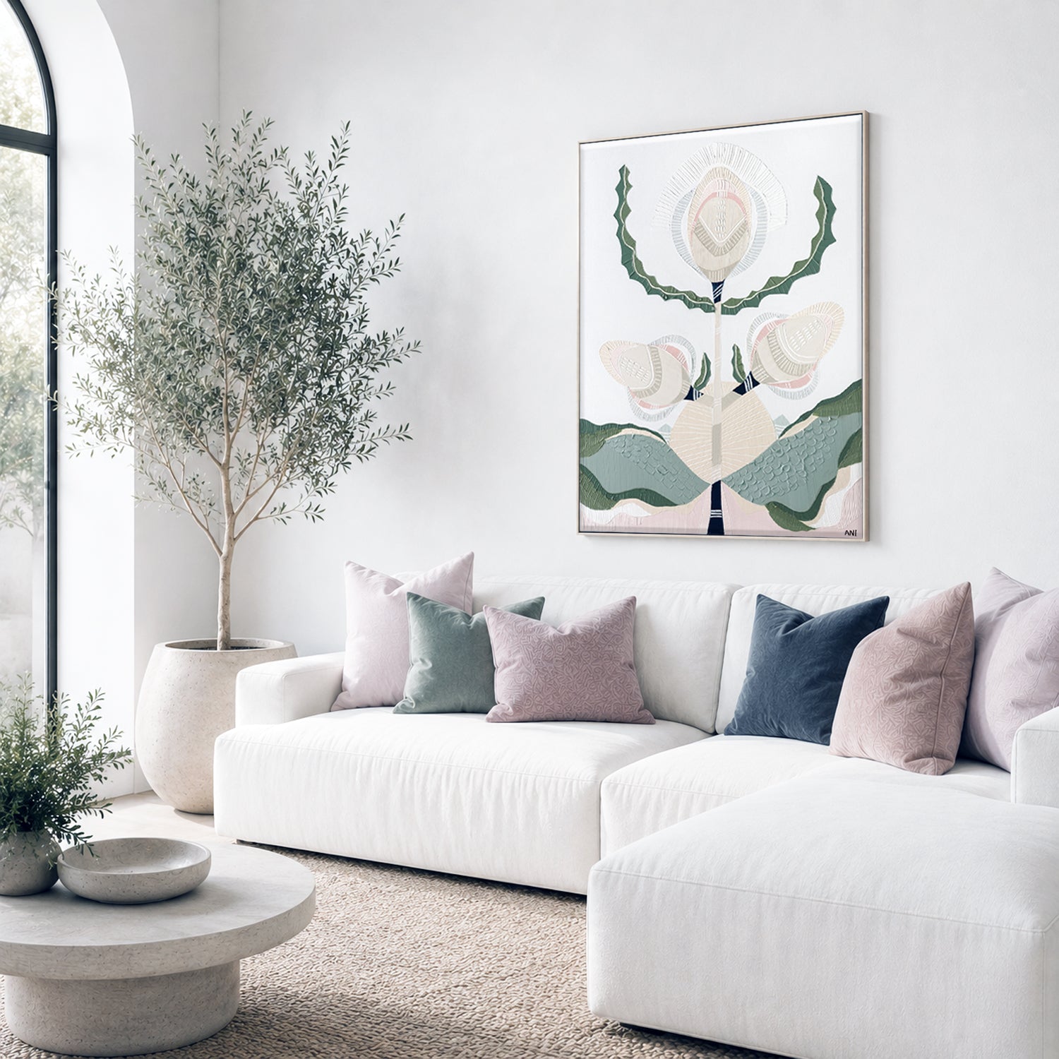 "Banksia Elements 1" – Original abstract painting by Australian artist Ani Ipradjian, inspired by the textures and colours of native Banksia flowers, celebrating their layered, spiky floral forms and natural elegance.