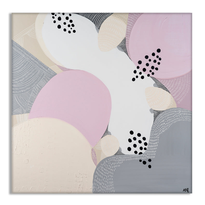 Print of a stylised Banksia hookeriana flower featuring textured orange blooms and jagged green leaves, set against an abstract background. A vibrant Australian botanical artwork by Ani Ipradjian.