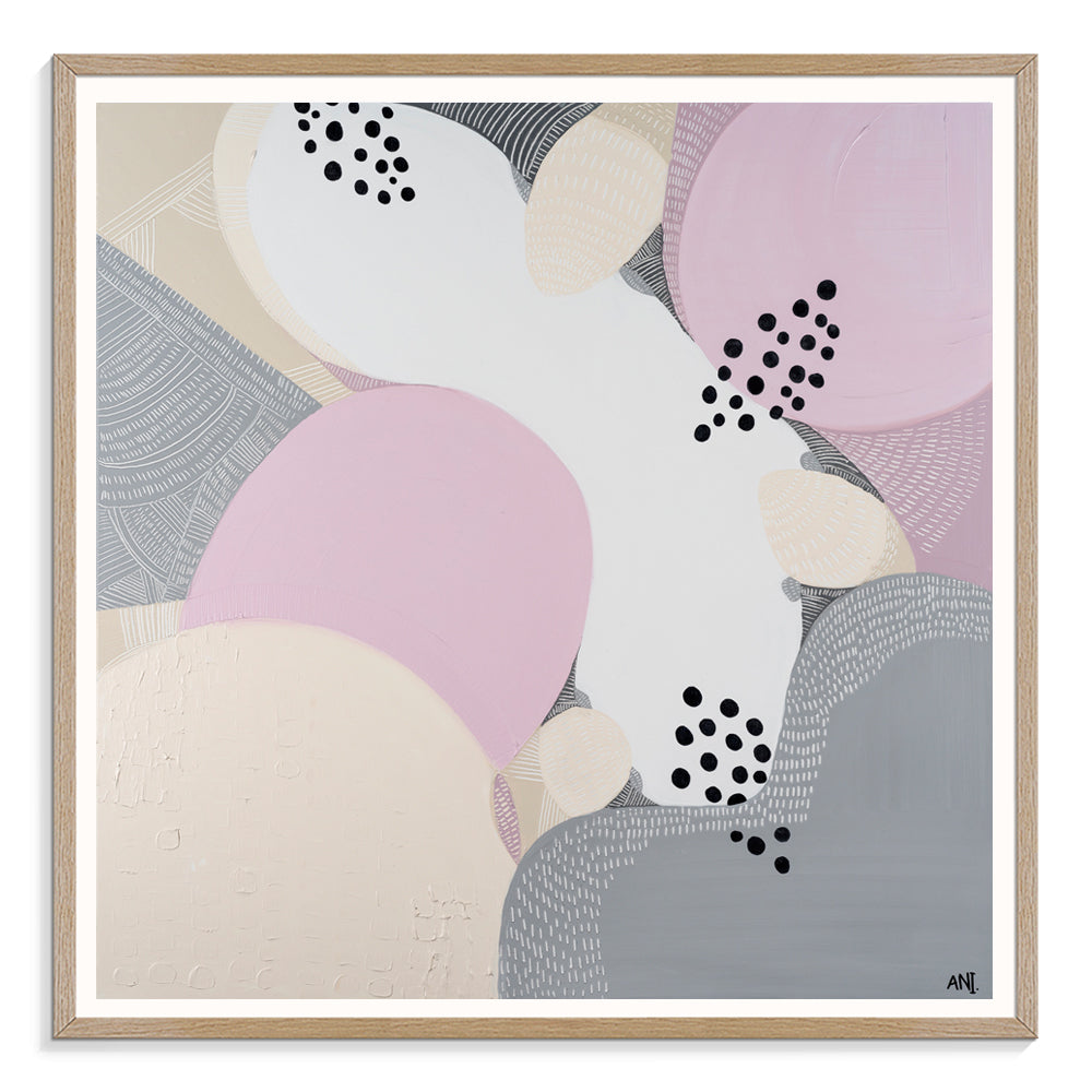 Print of a stylised Banksia hookeriana flower featuring textured orange blooms and jagged green leaves, set against an abstract background. A vibrant Australian botanical artwork by Ani Ipradjian.