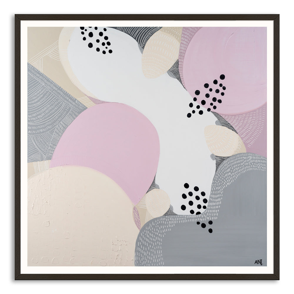 Print of a stylised Banksia hookeriana flower featuring textured orange blooms and jagged green leaves, set against an abstract background. A vibrant Australian botanical artwork by Ani Ipradjian.