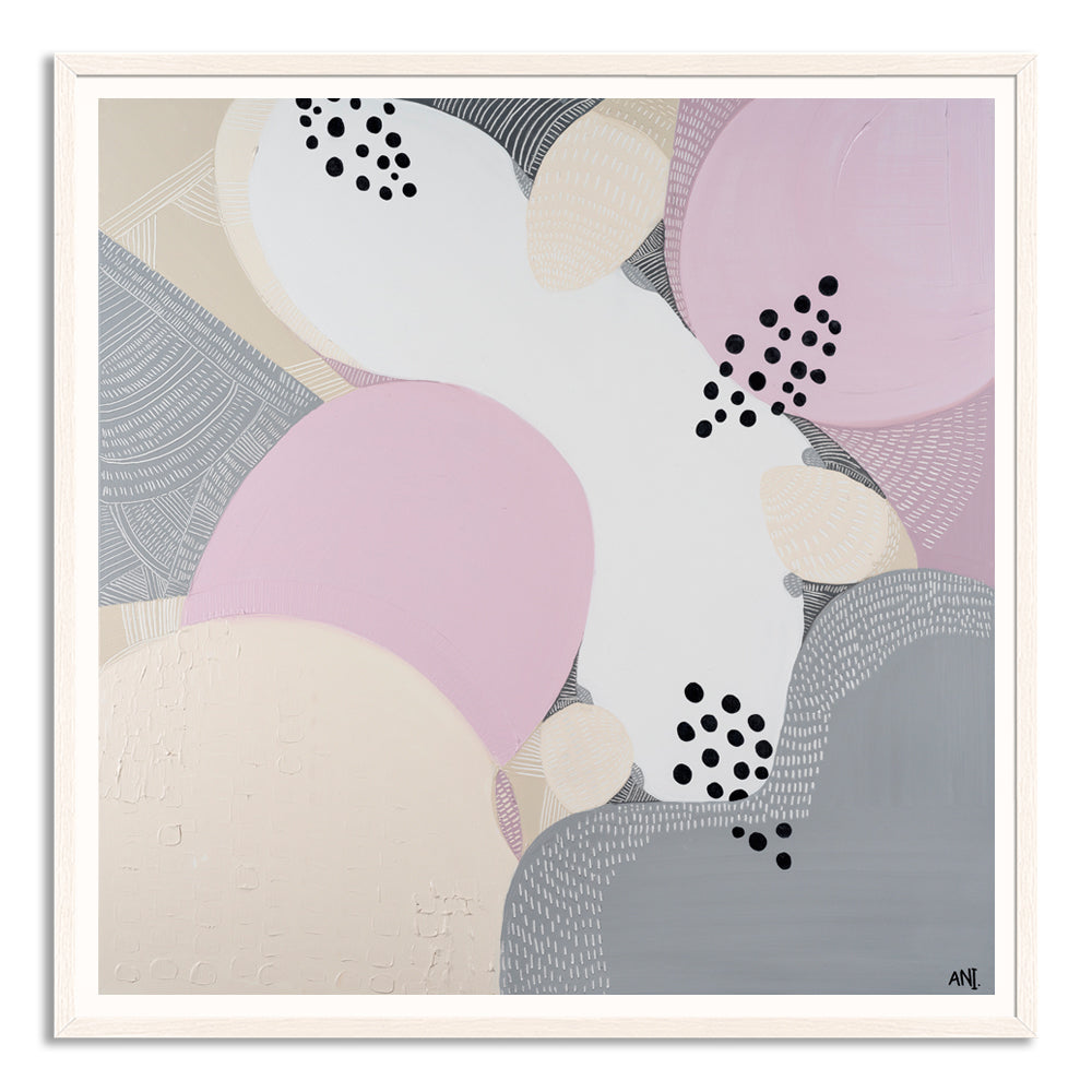 Print of a stylised Banksia hookeriana flower featuring textured orange blooms and jagged green leaves, set against an abstract background. A vibrant Australian botanical artwork by Ani Ipradjian.