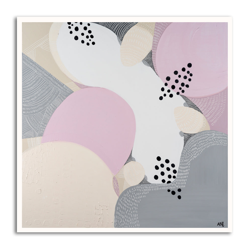 Print of a stylised Banksia hookeriana flower featuring textured orange blooms and jagged green leaves, set against an abstract background. A vibrant Australian botanical artwork by Ani Ipradjian.