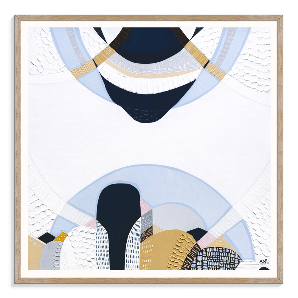 Blue Mountains 3 abstract Australian landscape painting by Melbourne artist Ani Ipradjian, featuring eucalyptus blue tones, earthy textures, and layered contemporary design inspired by the Three Sisters, Echo Point, and the misty Blue Mountains of Sydney, Australia.