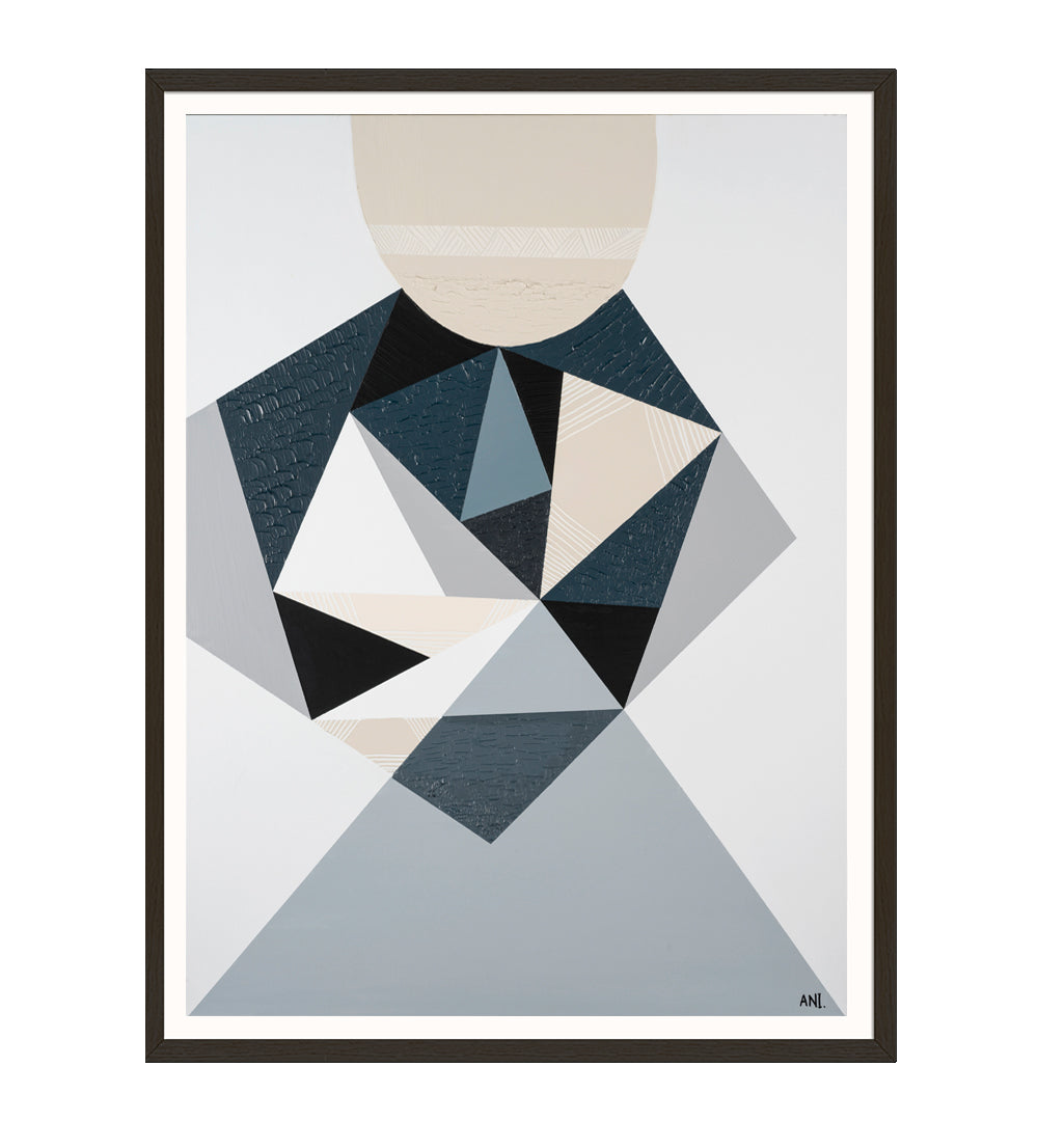 Abstract painting titled 'Bluestone Love' by Australian artist Ani Ipradjian, inspired by the historic bluestone architecture of Melbourne. Features textured blue-grey tones and layered forms symbolising Victoria’s rich Gold Rush heritage and cultural landscape. Ideal for global collectors of Australian abstract art.