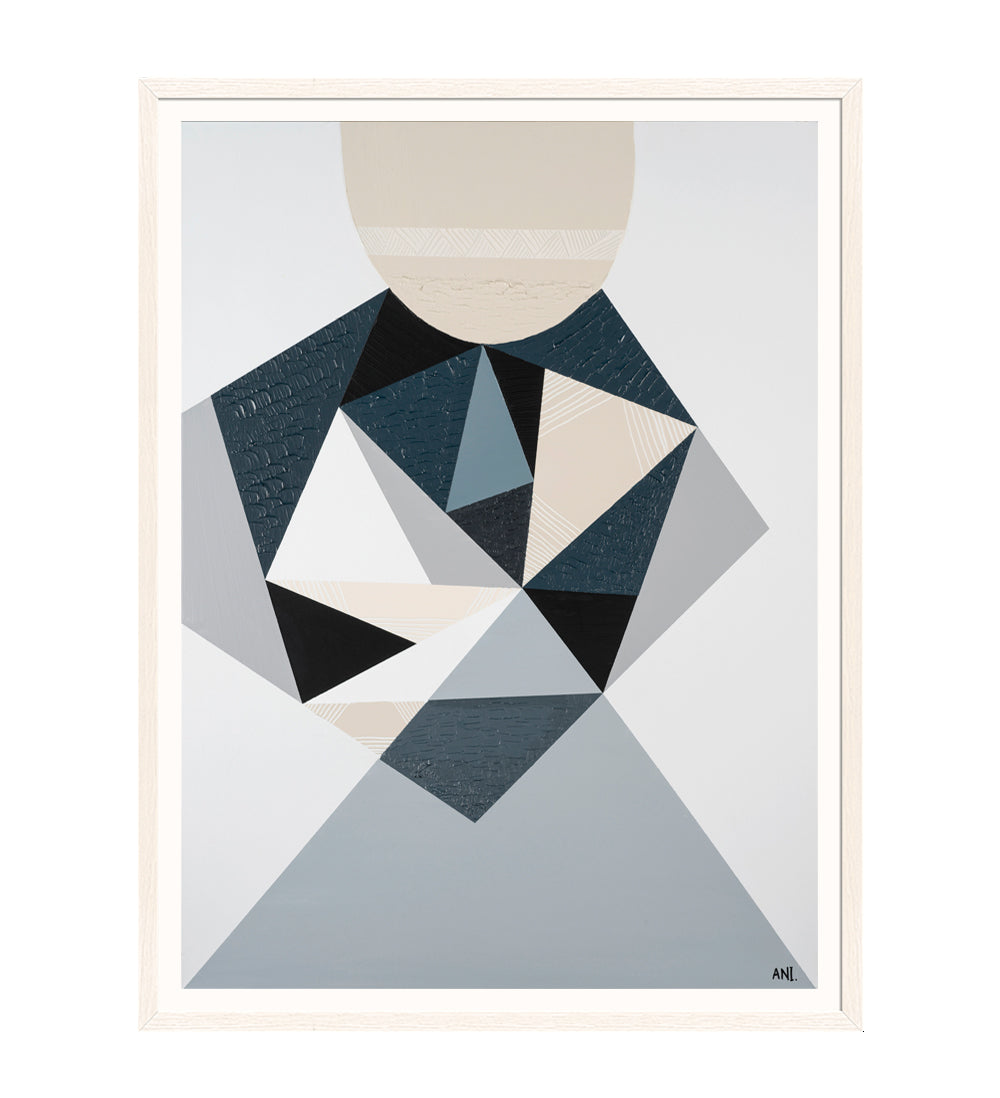 Abstract painting titled 'Bluestone Love' by Australian artist Ani Ipradjian, inspired by the historic bluestone architecture of Melbourne. Features textured blue-grey tones and layered forms symbolising Victoria’s rich Gold Rush heritage and cultural landscape. Ideal for global collectors of Australian abstract art.