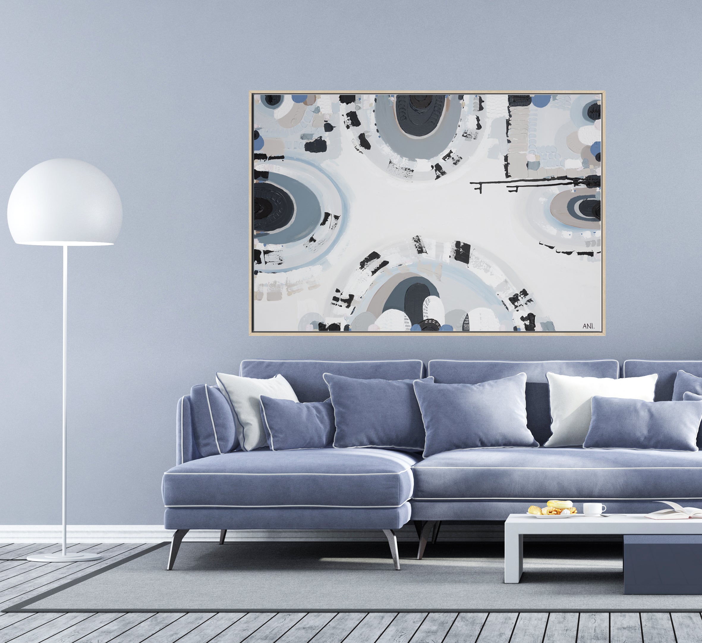 Bluestone Spirit – abstract print by Ani Ipradjian featuring layered textures and deep blue-grey tones inspired by Melbourne’s historic bluestone architecture and Australian cultural heritage