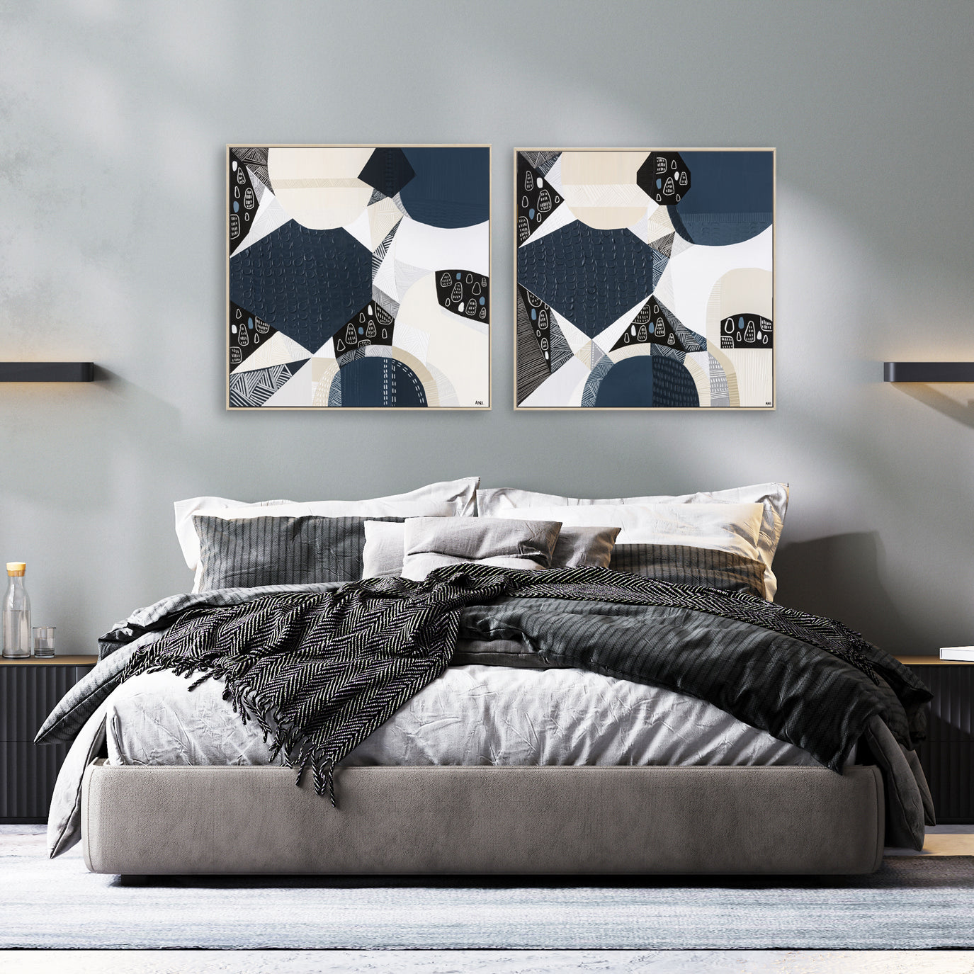 "Bluestone Heritage 1" – Original abstract painting by Australian artist Ani Ipradjian, inspired by the historic bluestone architecture of Australia, featuring textured blue-grey tones and basalt-like patterns.