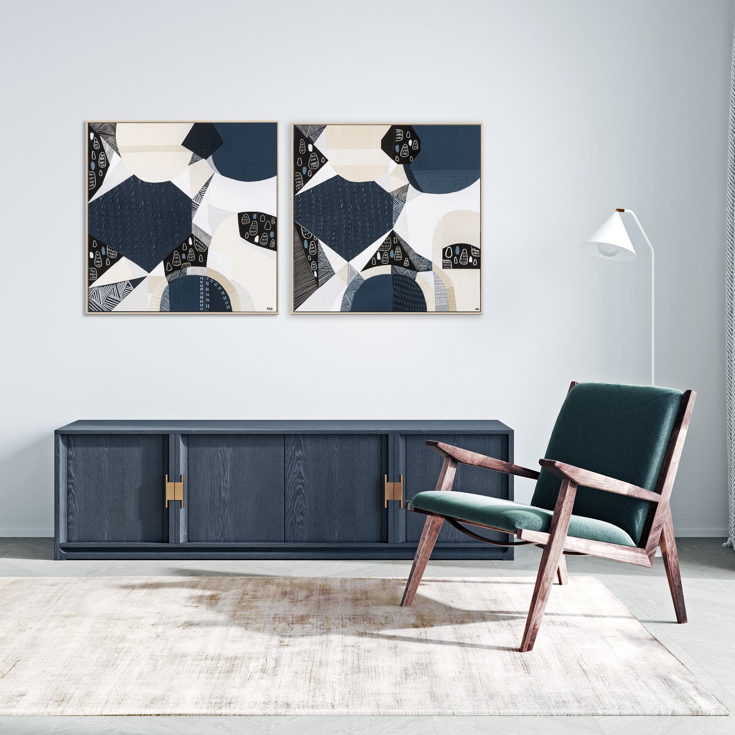 "Bluestone Heritage 1" – Original abstract painting by Australian artist Ani Ipradjian, inspired by the historic bluestone architecture of Australia, featuring textured blue-grey tones and basalt-like patterns.