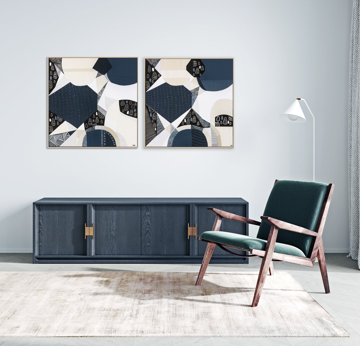 "Bluestone Heritage 1" – Original abstract painting by Australian artist Ani Ipradjian, inspired by the historic bluestone architecture of Australia, featuring textured blue-grey tones and basalt-like patterns.