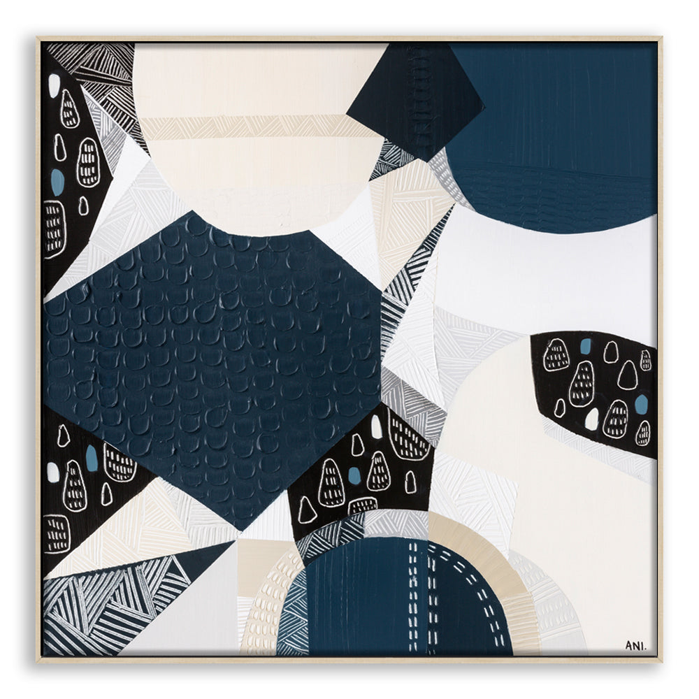 "Bluestone Heritage 1" – Original abstract painting by Australian artist Ani Ipradjian, inspired by the historic bluestone architecture of Australia, featuring textured blue-grey tones and basalt-like patterns.