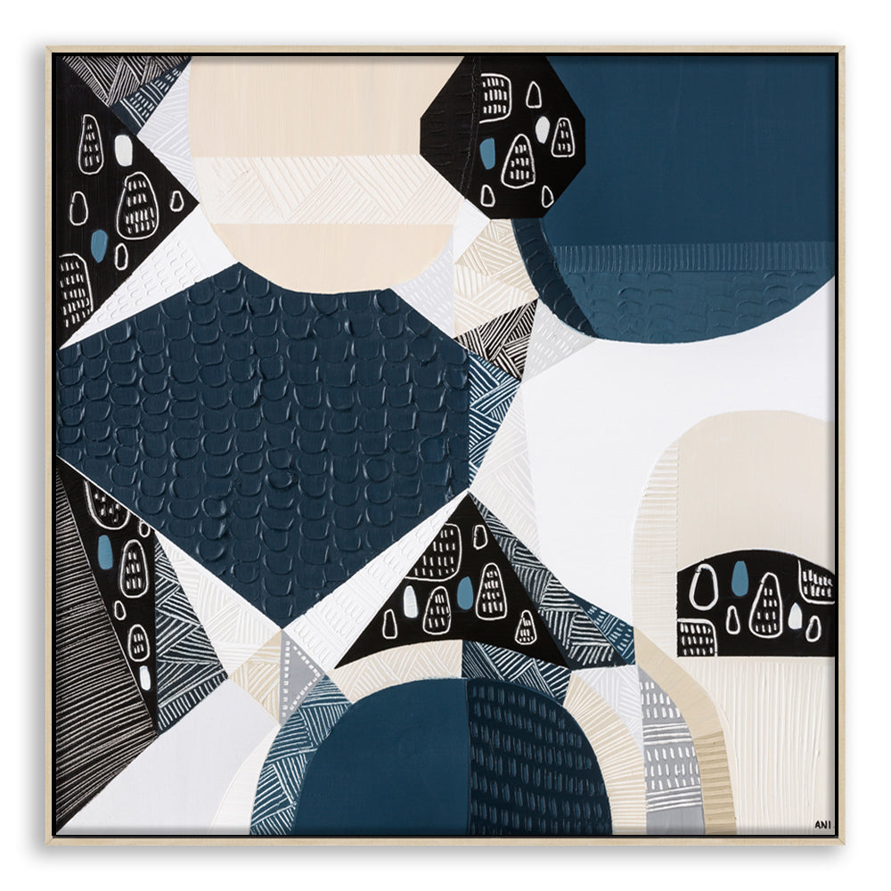 "Bluestone Heritage 2" – Original abstract painting by Australian artist Ani Ipradjian, inspired by the historic bluestone architecture of Australia, featuring textured blue-grey tones and basalt-like patterns.