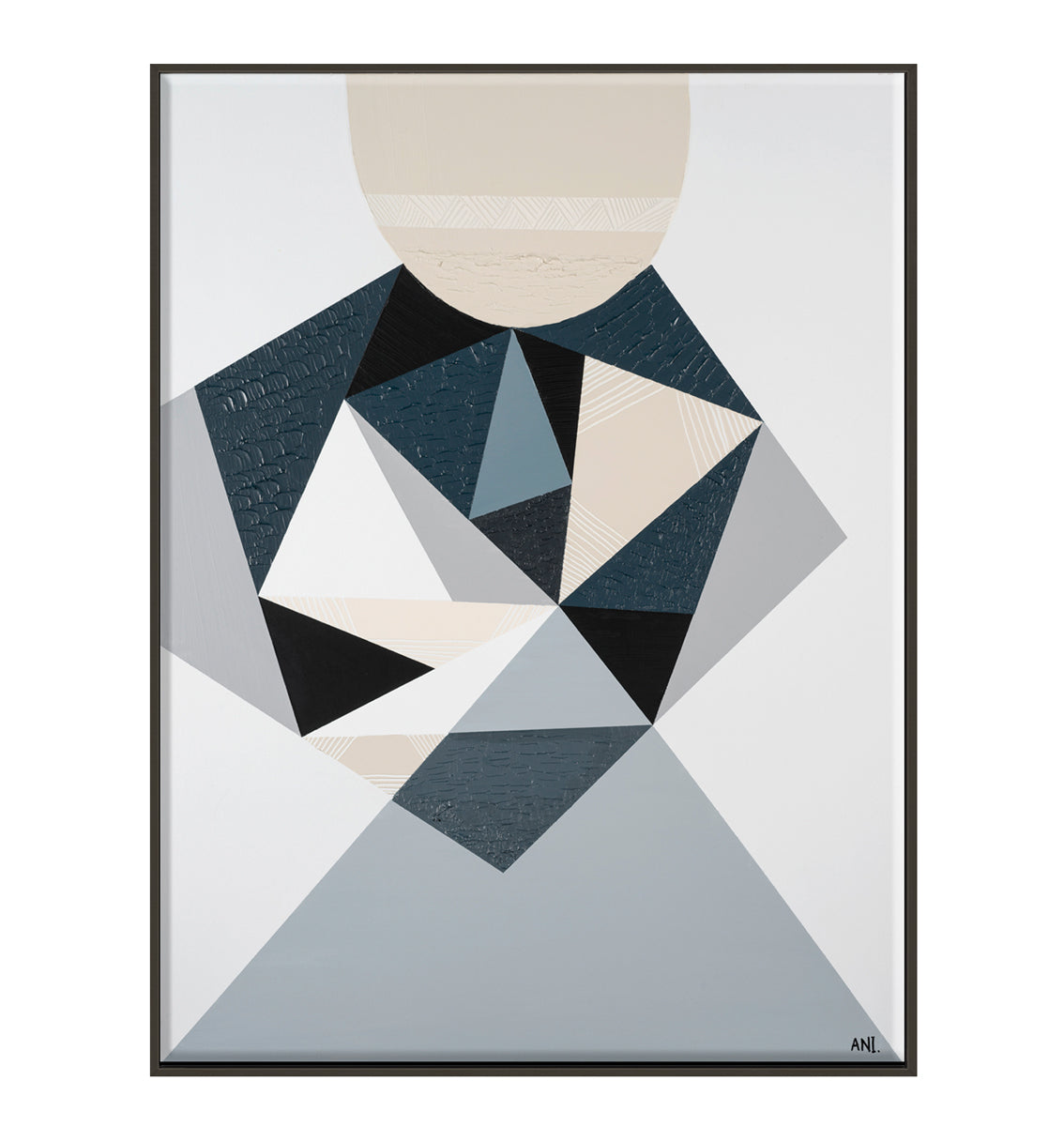 Abstract painting titled 'Bluestone Love' by Australian artist Ani Ipradjian, inspired by the historic bluestone architecture of Melbourne. Features textured blue-grey tones and layered forms symbolising Victoria’s rich Gold Rush heritage and cultural landscape. Ideal for global collectors of Australian abstract art.