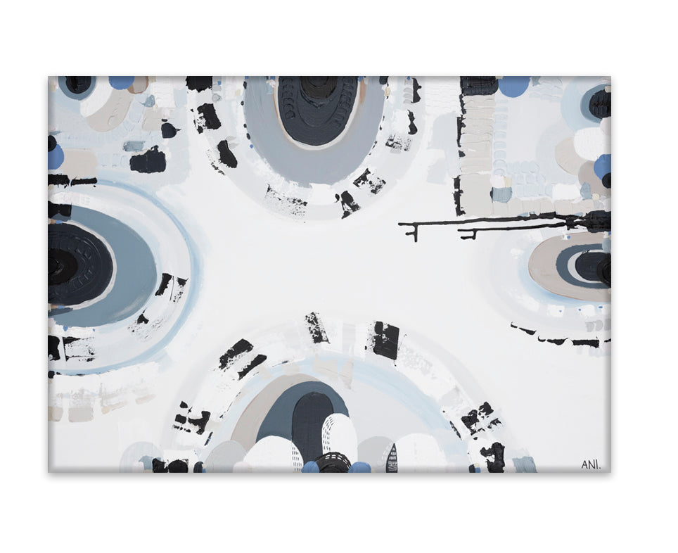 Bluestone Spirit – abstract print by Ani Ipradjian featuring layered textures and deep blue-grey tones inspired by Melbourne’s historic bluestone architecture and Australian cultural heritage