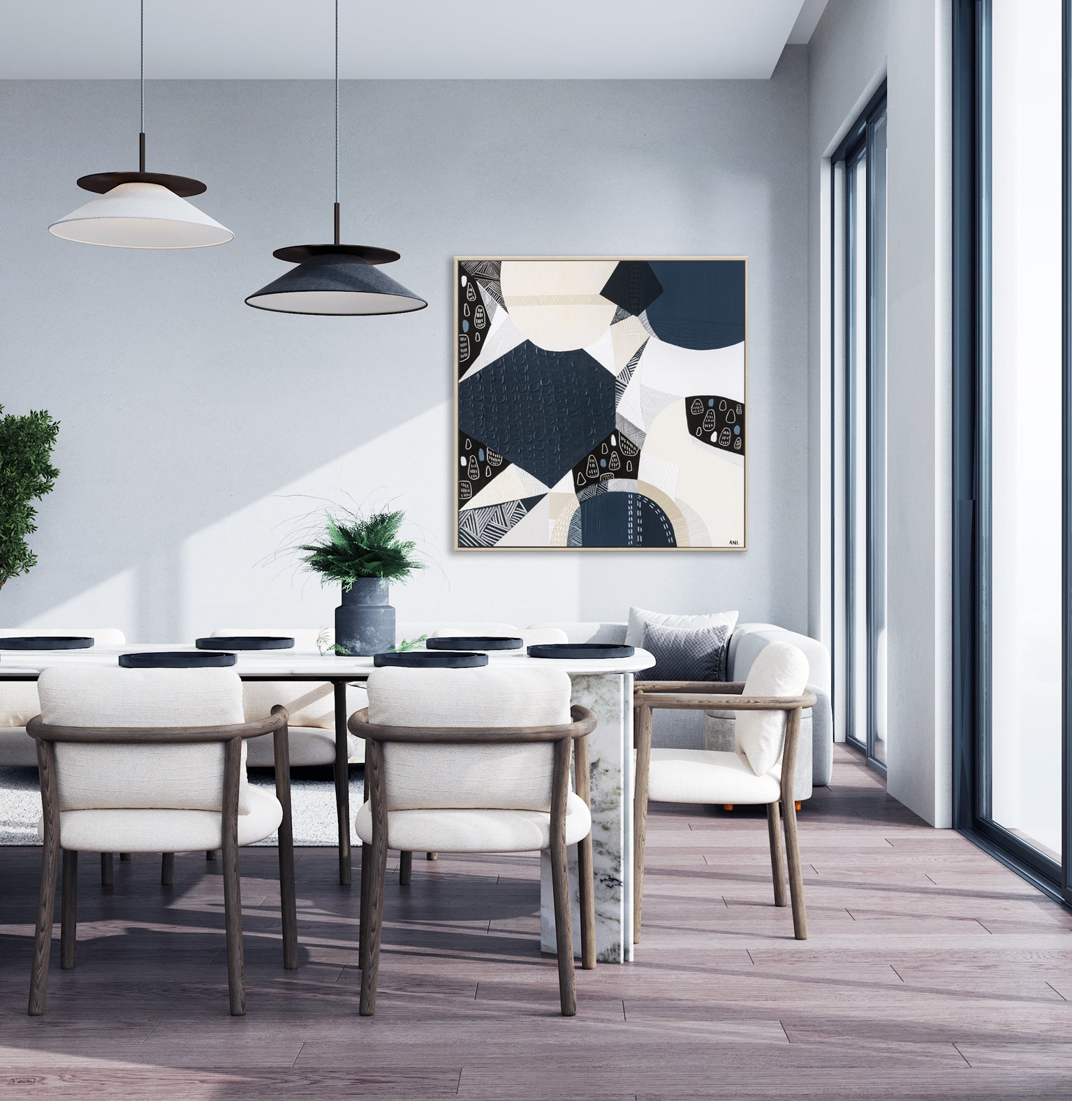 "Bluestone Heritage 1" – Original abstract painting by Australian artist Ani Ipradjian, inspired by the historic bluestone architecture of Australia, featuring textured blue-grey tones and basalt-like patterns.