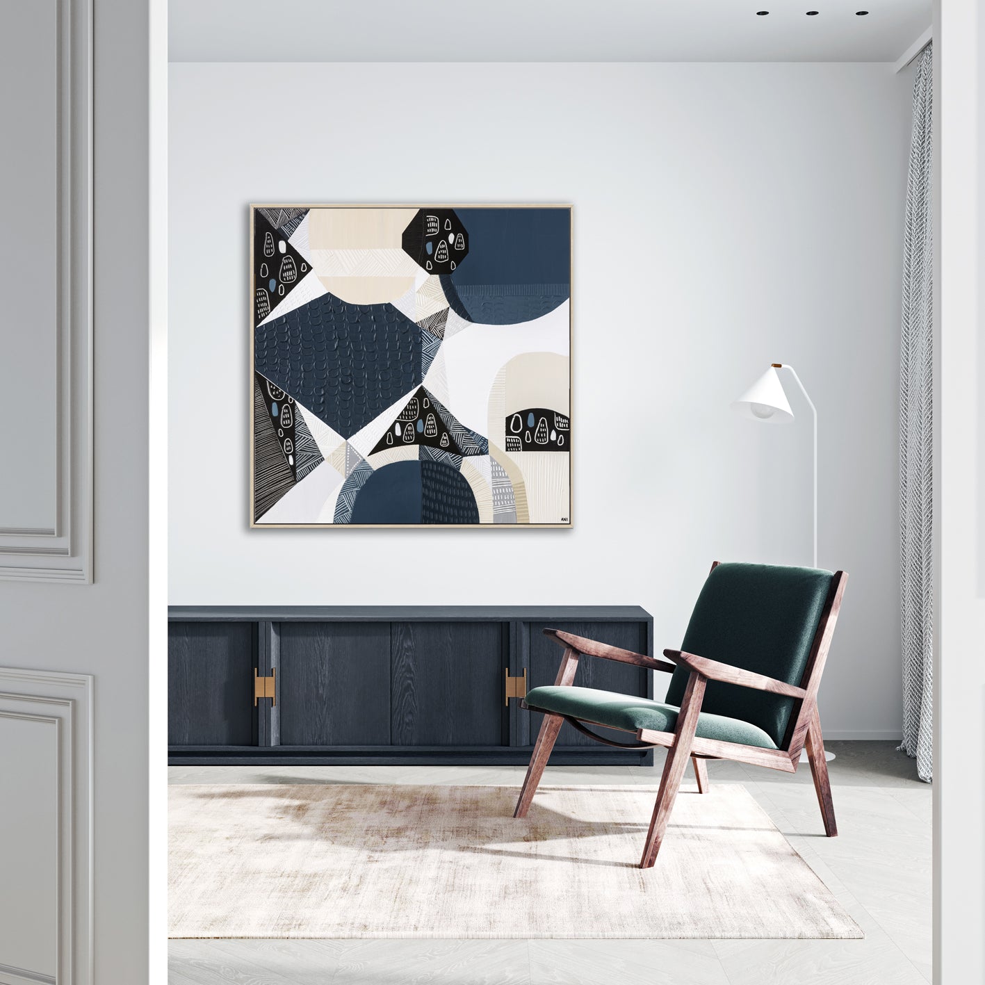 "Bluestone Heritage 1" – Original abstract painting by Australian artist Ani Ipradjian, inspired by the historic bluestone architecture of Australia, featuring textured blue-grey tones and basalt-like patterns.