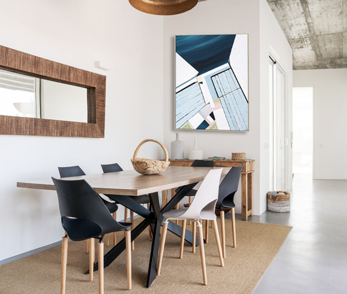 Original abstract painting titled "Bondi Icebergs" by Australian artist Ani Ipradjian, depicting the iconic Bondi Icebergs pool with vibrant Mediterranean hues and dynamic coastal elements.