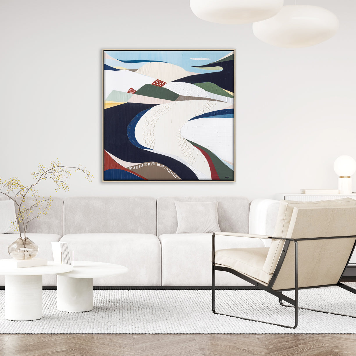 Bondi Beach abstract painting by Melbourne artist Ani Ipradjian, inspired by Sydney’s iconic coastline. Featuring ocean blues, sandy tones, and textured layers, this artwork celebrates Bondi’s surf culture, vibrant atmosphere, and surrounding flora and fauna. Perfect for Australian art collectors, coastal interior design, and surf-inspired homes worldwide.