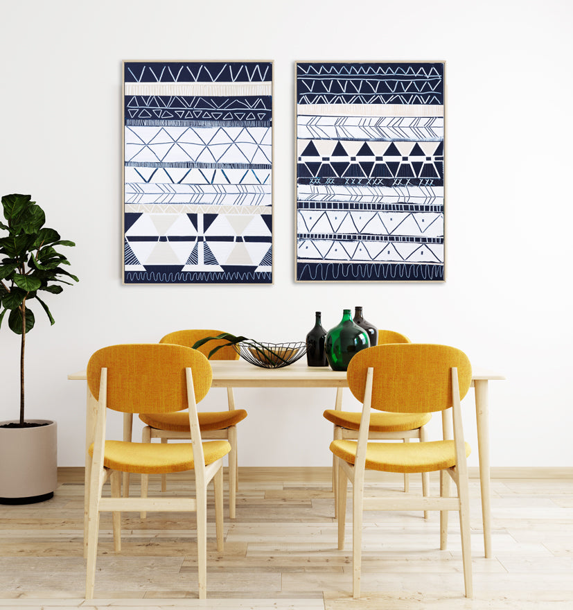 Bondi Waves 1 by Australian artist Ani Ipradjian – abstract coastal painting inspired by Bondi Beach, featuring flowing ocean waves and tribal motifs from Armenian heritage. Contemporary art print, 65cm x 100cm, framed in Tasmanian Oak, black, or white. Ideal for collectors of modern Australian art worldwide.