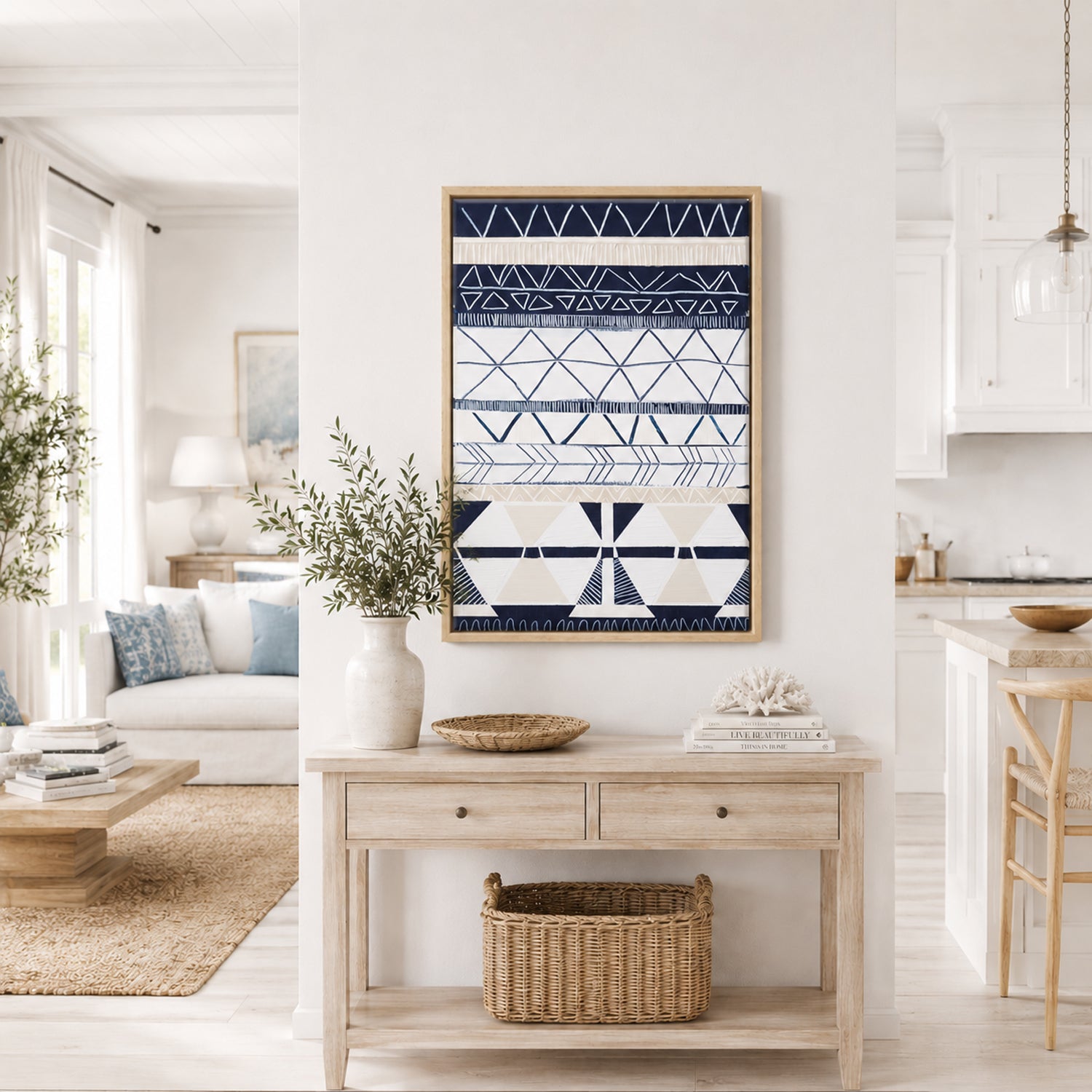 Bondi Waves 2 by Australian artist Ani Ipradjian – abstract coastal painting inspired by Bondi Beach, featuring flowing ocean waves and tribal motifs from Armenian heritage. Contemporary art print, 65cm x 100cm, framed in Tasmanian Oak, black, or white. Ideal for collectors of modern Australian art worldwide.
