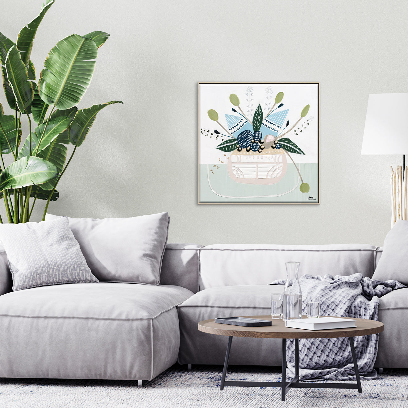 Banksia Botanicals abstract Australian botanical artwork featuring the iconic Banksia flower, textured contemporary wall art with soft blues, earthy greens, and pink tones inspired by native Australian flora. Perfect for art collectors, interior designers, and lovers of Australian botanical paintings and prints seeking modern nature-inspired décor.
