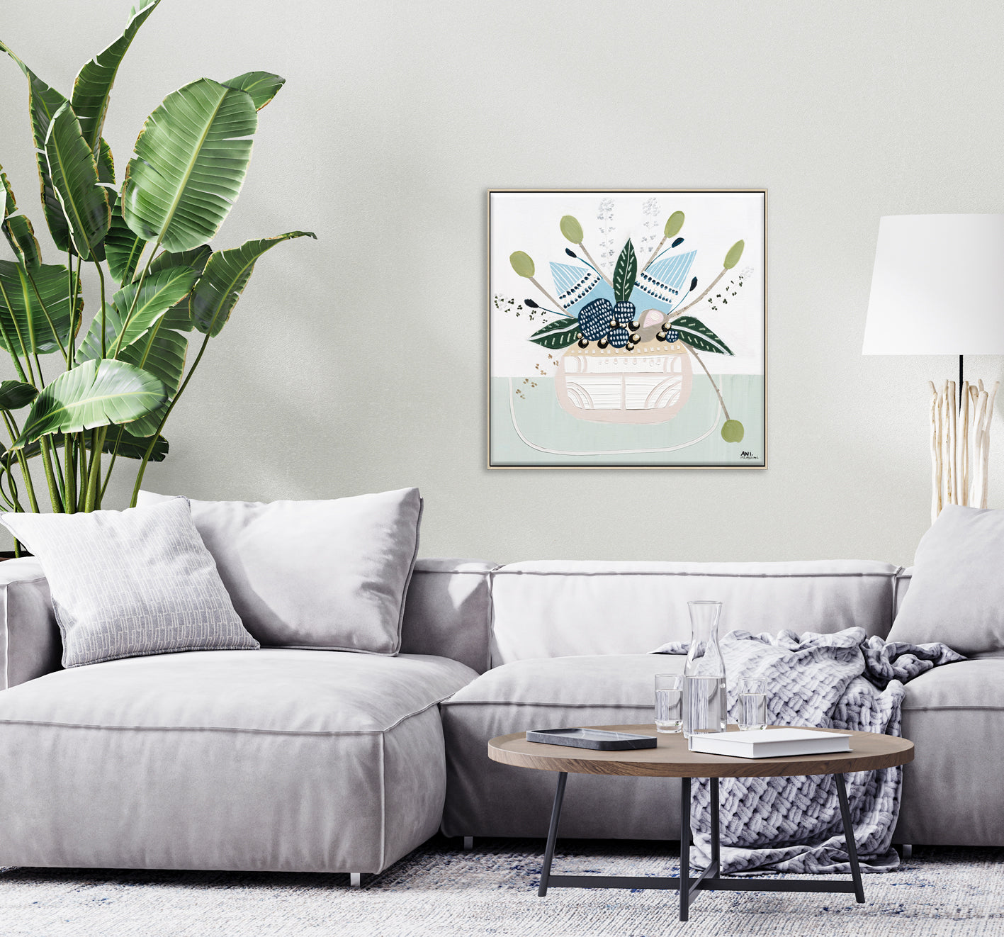 Banksia Botanicals abstract Australian botanical artwork featuring the iconic Banksia flower, textured contemporary wall art with soft blues, earthy greens, and pink tones inspired by native Australian flora. Perfect for art collectors, interior designers, and lovers of Australian botanical paintings and prints seeking modern nature-inspired décor.