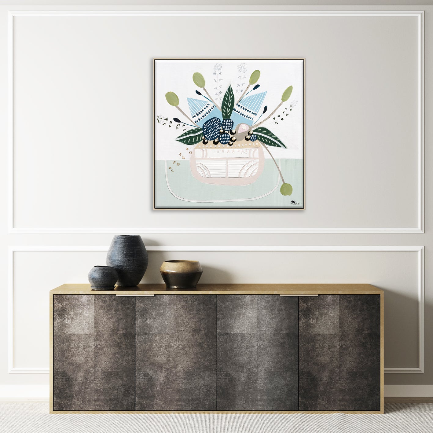 Banksia Botanicals abstract Australian botanical artwork featuring the iconic Banksia flower, textured contemporary wall art with soft blues, earthy greens, and pink tones inspired by native Australian flora. Perfect for art collectors, interior designers, and lovers of Australian botanical paintings and prints seeking modern nature-inspired décor.