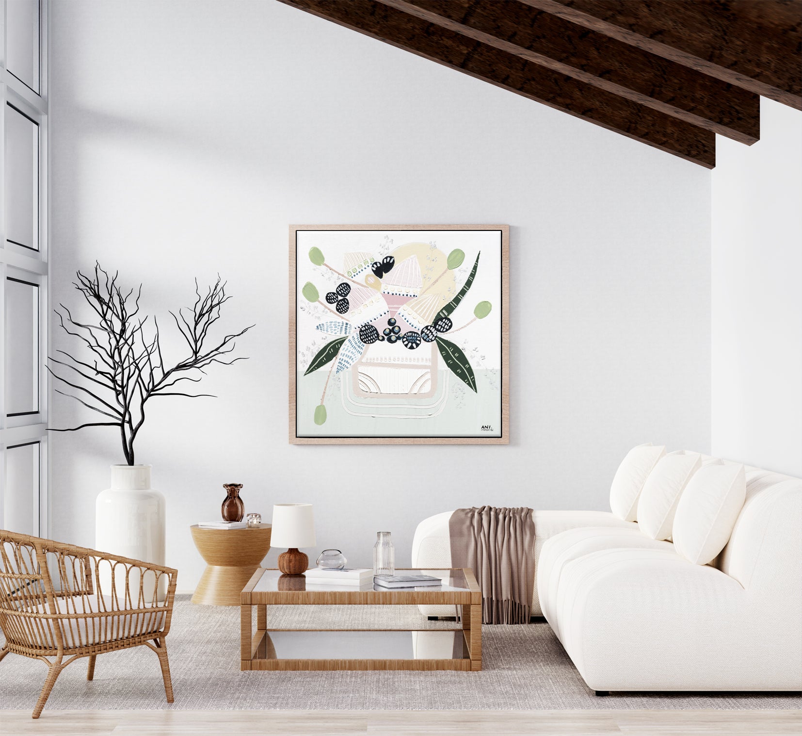 Banksia Botanicals abstract Australian botanical artwork featuring the iconic Banksia flower, textured contemporary wall art with soft blues, earthy greens, and pink tones inspired by native Australian flora. Perfect for art collectors, interior designers, and lovers of Australian botanical paintings and prints seeking modern nature-inspired décor.