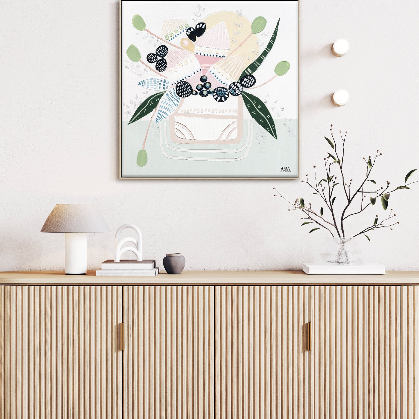 Banksia Botanicals abstract Australian botanical artwork featuring the iconic Banksia flower, textured contemporary wall art with soft blues, earthy greens, and pink tones inspired by native Australian flora. Perfect for art collectors, interior designers, and lovers of Australian botanical paintings and prints seeking modern nature-inspired décor.