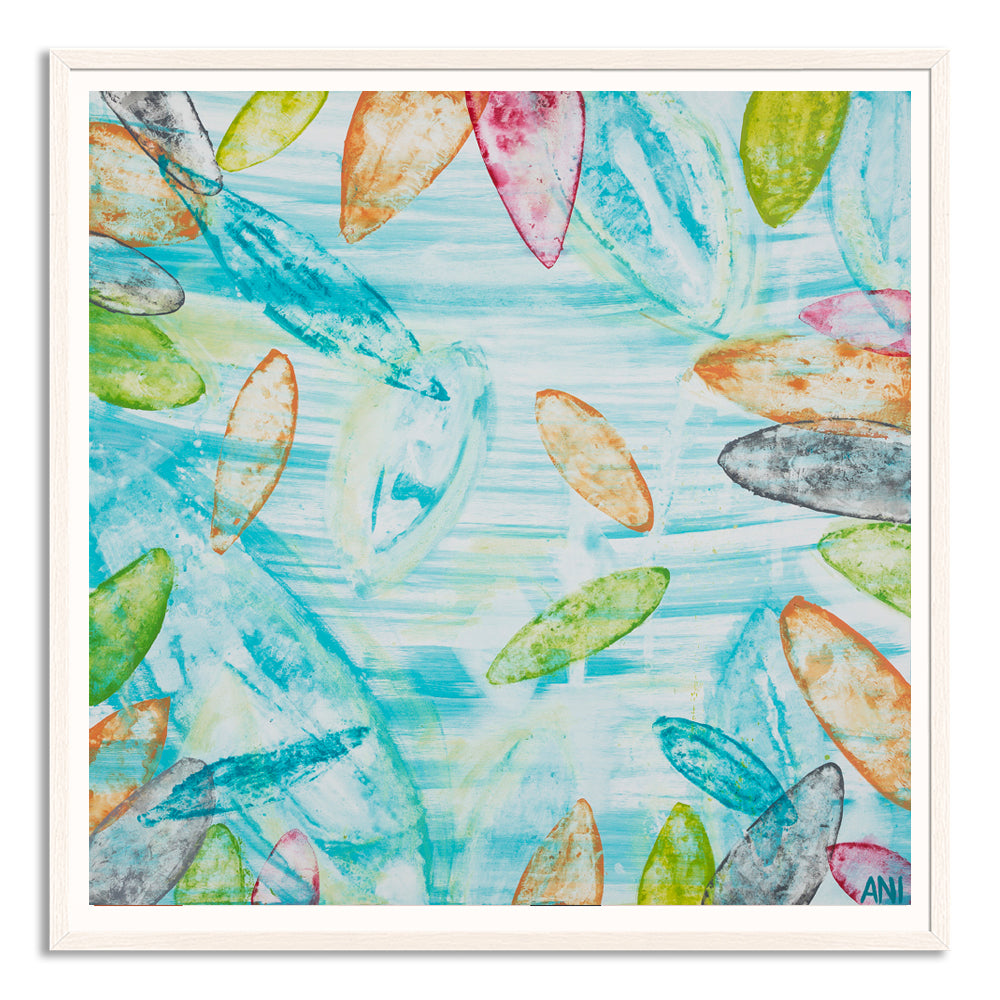 “Botanical Spirit” print by Australian artist Ani Ipradjian – abstract floral artwork inspired by Melbourne’s Royal Botanic Gardens, featuring earthy tones and layered textures, perfect for botanical wall art lovers and interior decor.