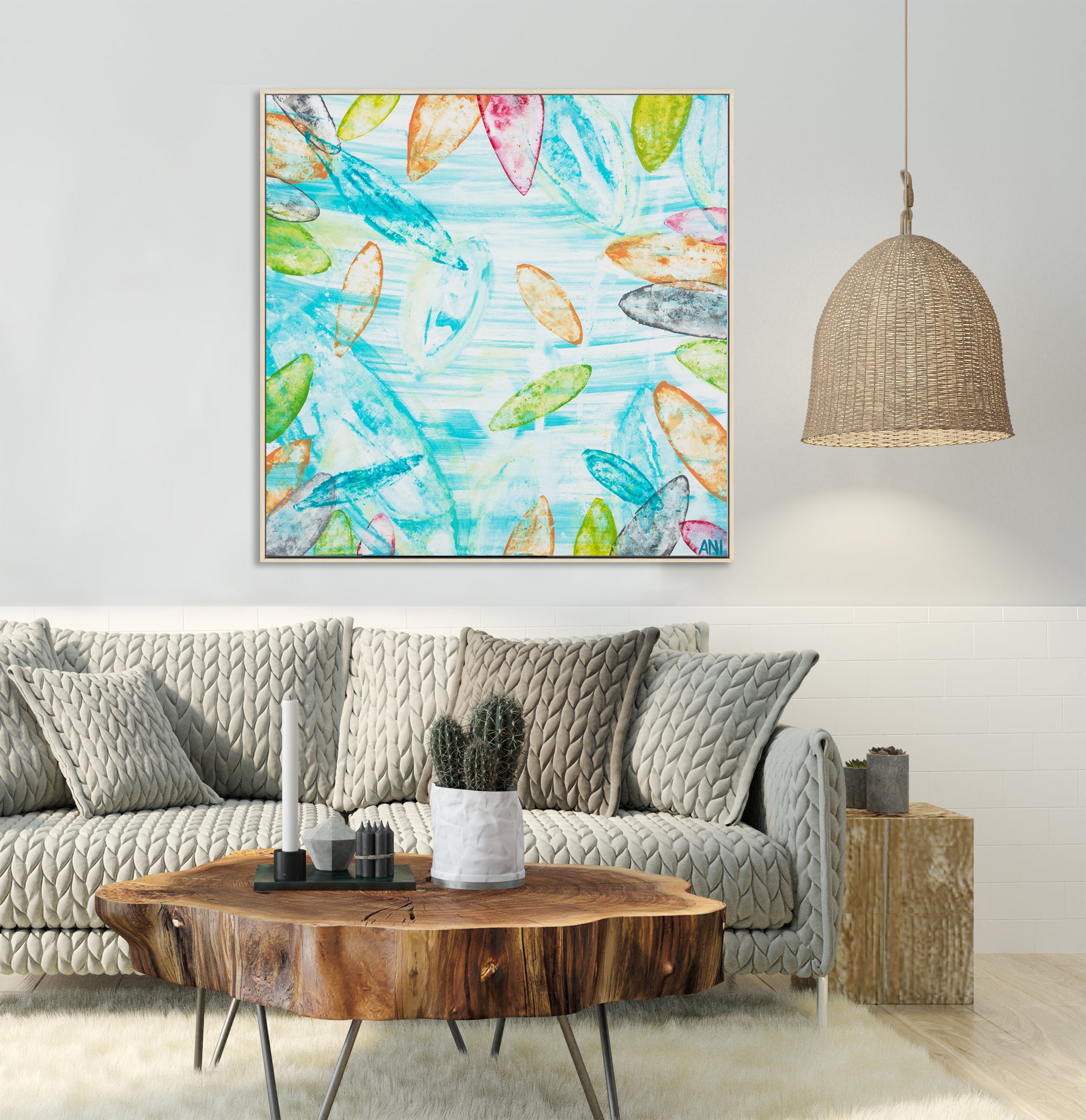 “Botanical Spirit” print by Australian artist Ani Ipradjian – abstract floral artwork inspired by Melbourne’s Royal Botanic Gardens, featuring earthy tones and layered textures, perfect for botanical wall art lovers and interior decor.