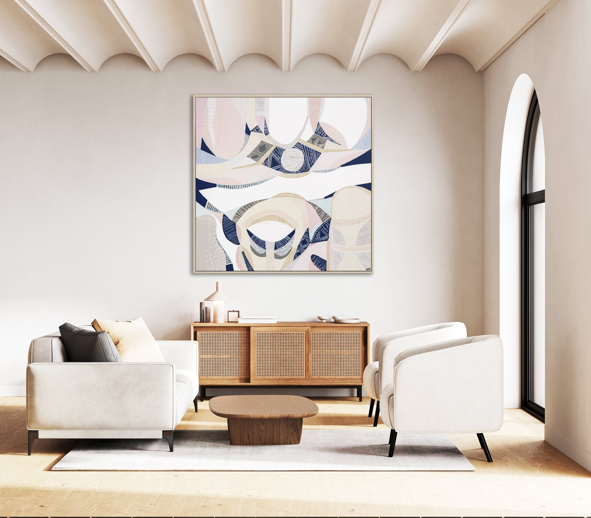 "Bubblegum Pink Lake" – Original abstract landscape painting by Australian artist Ani Ipradjian, inspired by the surreal pink lakes of Western Australia, featuring textured bubblegum pink hues and modern mixed media techniques.