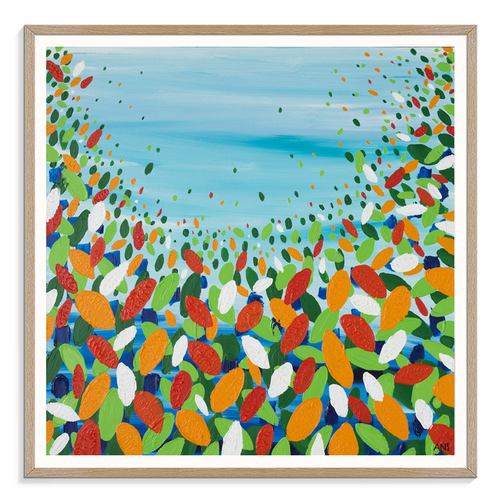 “Chakra Leaves” print by Australian artist Ani Ipradjian – abstract artwork inspired by chakra energy and nature, with soft organic forms and earthy colours for mindful, modern interiors.