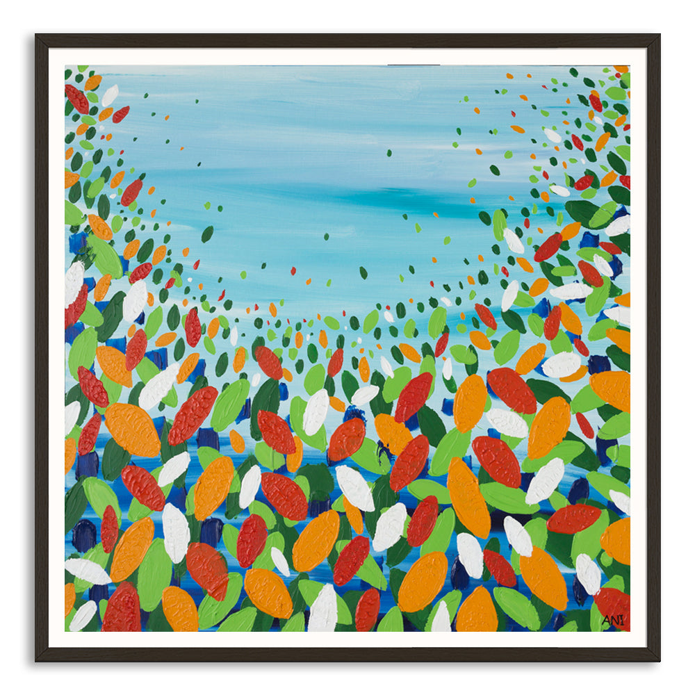 “Chakra Leaves” print by Australian artist Ani Ipradjian – abstract artwork inspired by chakra energy and nature, with soft organic forms and earthy colours for mindful, modern interiors.