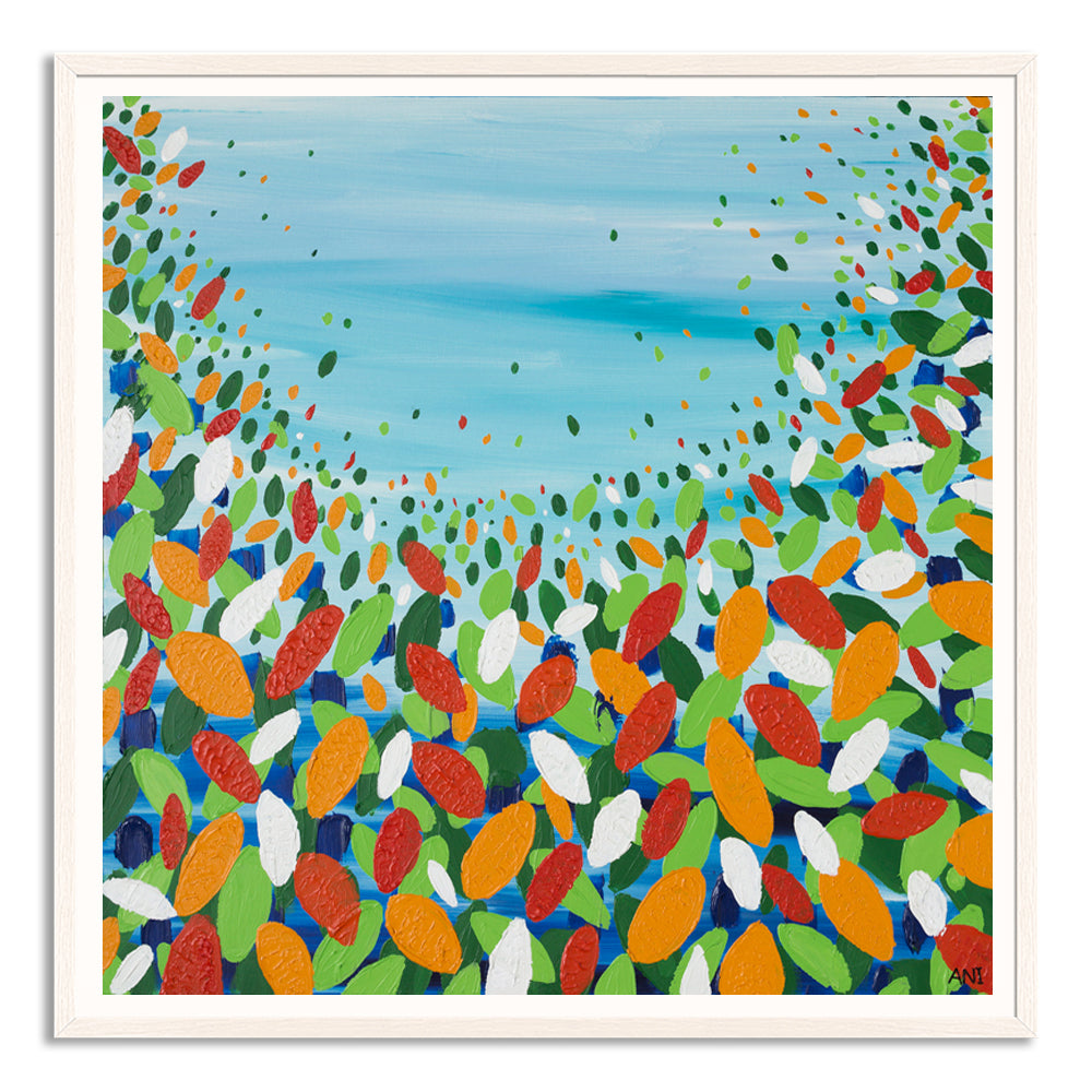 “Chakra Leaves” print by Australian artist Ani Ipradjian – abstract artwork inspired by chakra energy and nature, with soft organic forms and earthy colours for mindful, modern interiors.