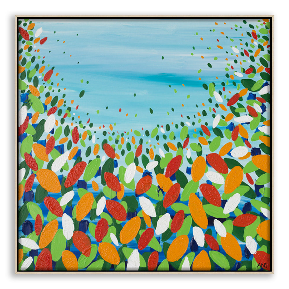 "Chakra Leaves" – Original abstract energy painting by Australian artist Ani Ipradjian, inspired by nature, healing chakras, and Australia’s earthy landscape, featuring organic forms and grounding tones.