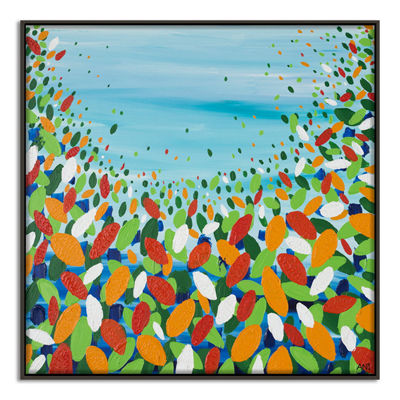 "Chakra Leaves" – Original abstract energy painting by Australian artist Ani Ipradjian, inspired by nature, healing chakras, and Australia’s earthy landscape, featuring organic forms and grounding tones.