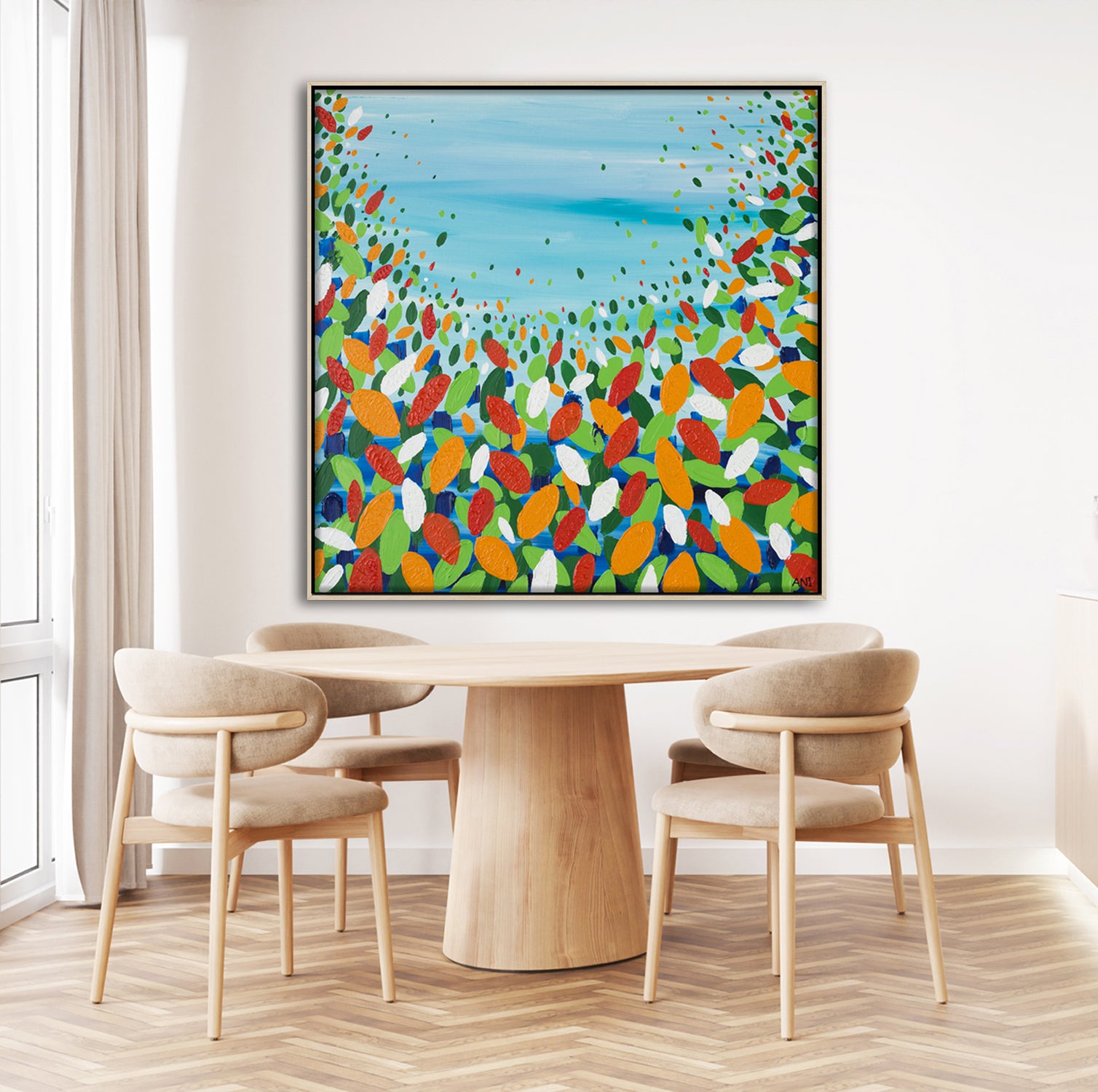 "Chakra Leaves" – Original abstract energy painting by Australian artist Ani Ipradjian, inspired by nature, healing chakras, and Australia’s earthy landscape, featuring organic forms and grounding tones.