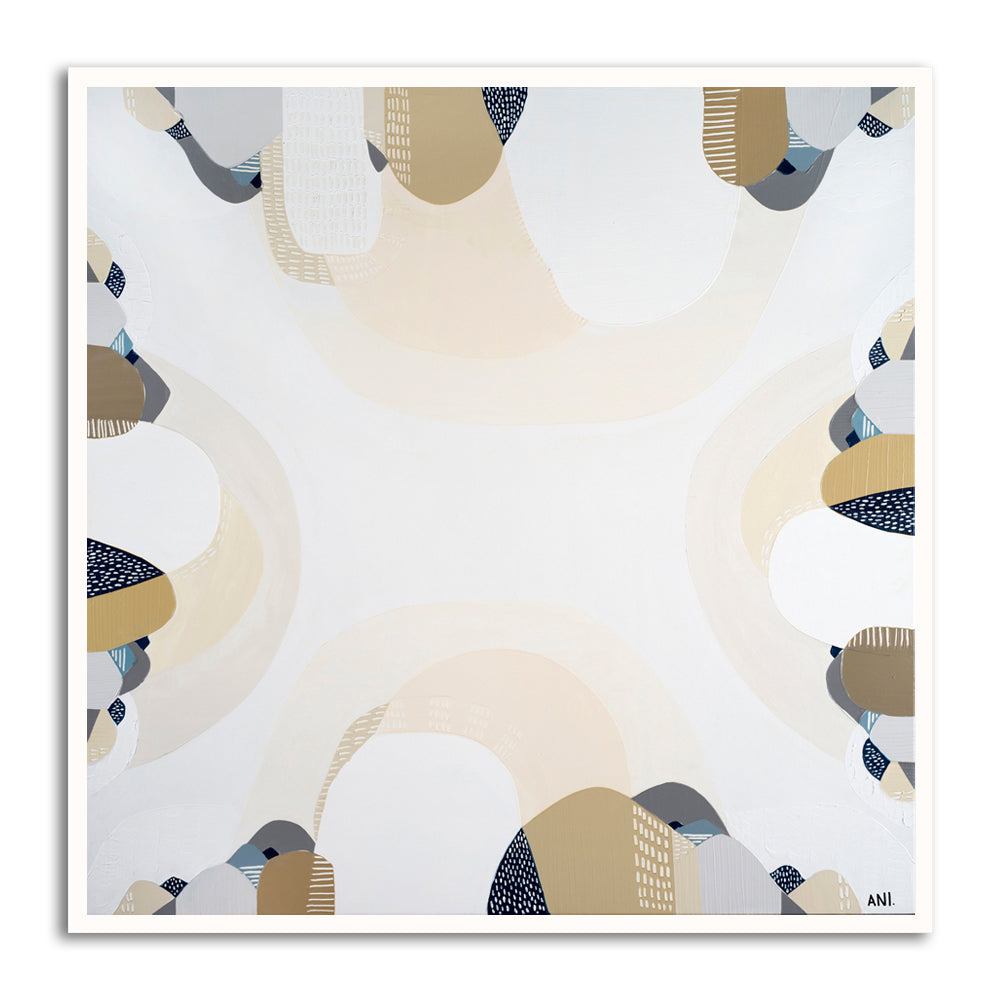 “Coastal Australia abstract coastal art print by Ani Ipradjian – beige, blue and teal geometric beach-inspired artwork for modern interiors”