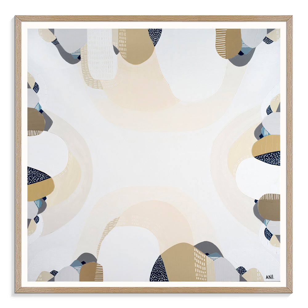 “Coastal Australia abstract coastal art print by Ani Ipradjian – beige, blue and teal geometric beach-inspired artwork for modern interiors”
